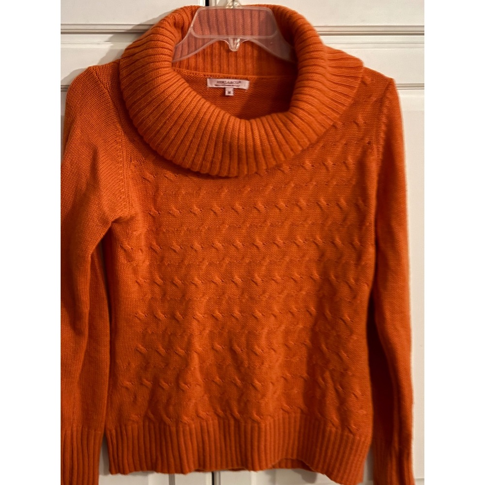 HEKLA & CO Orange Cable‎ Knit Cowl Neck Sweater Women's Size M Made in Italy